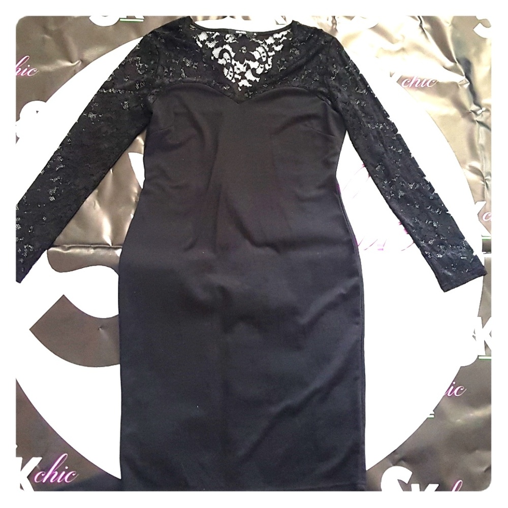 MIUSOL black fitted Long sleeve midi dress